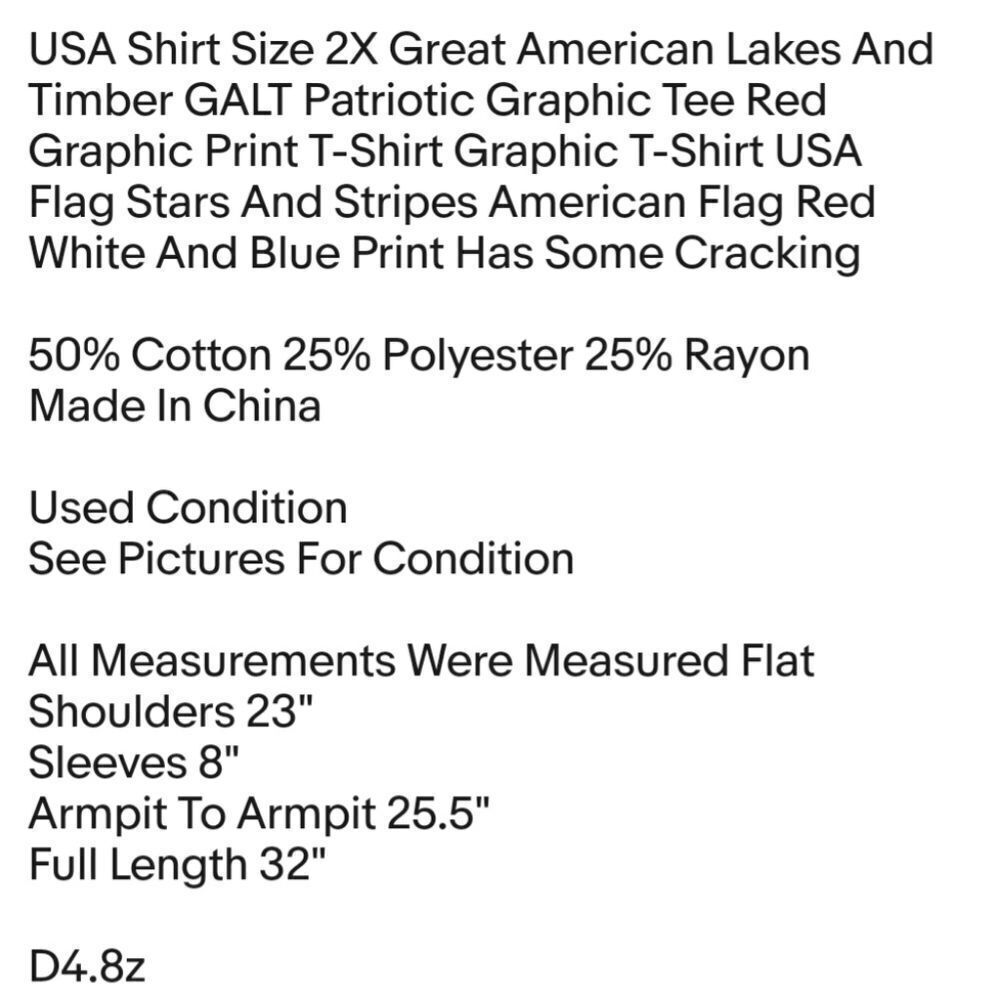 USA Shirt Size 2X Great American Lakes And Timber GALT Patriotic Graphic Tee Red - Picture 2 of 6